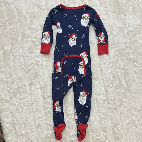 EUC TBBC navy Santa Print zipper sleeper 6/12 mo - Picture 2 of 2